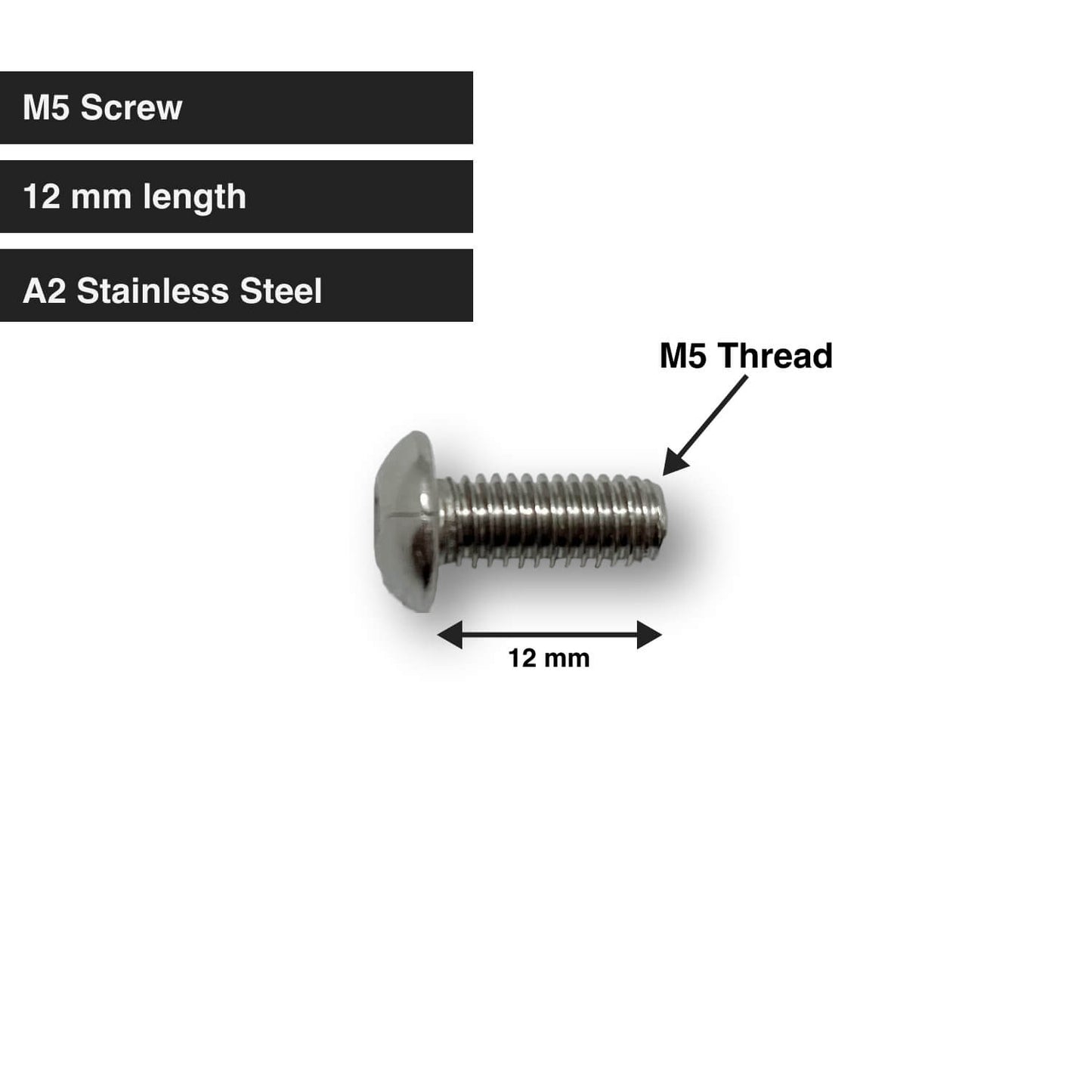 M5 x 12 mm Stainless Steel Button Head Screw for Bike Bottle Cage Pannier - 12 mm Length, M5 Thread