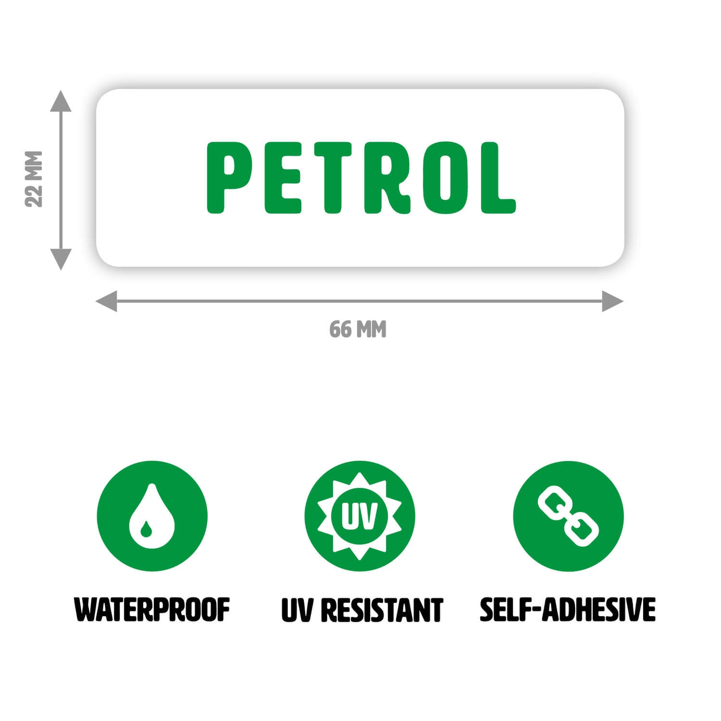 Gobrecht & Ulrich Petrol Only Sticker White / Green with dimensions 66 x 22 mm