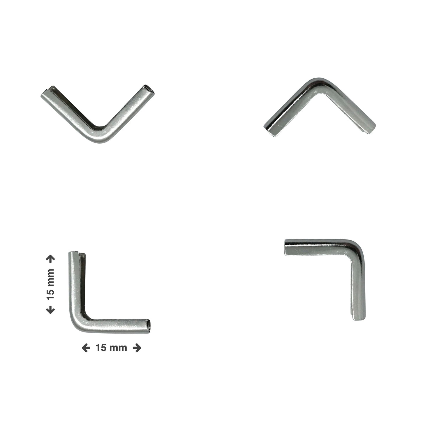 Silver Softcover Book Corners 15 x 15 x 2mm with measurements