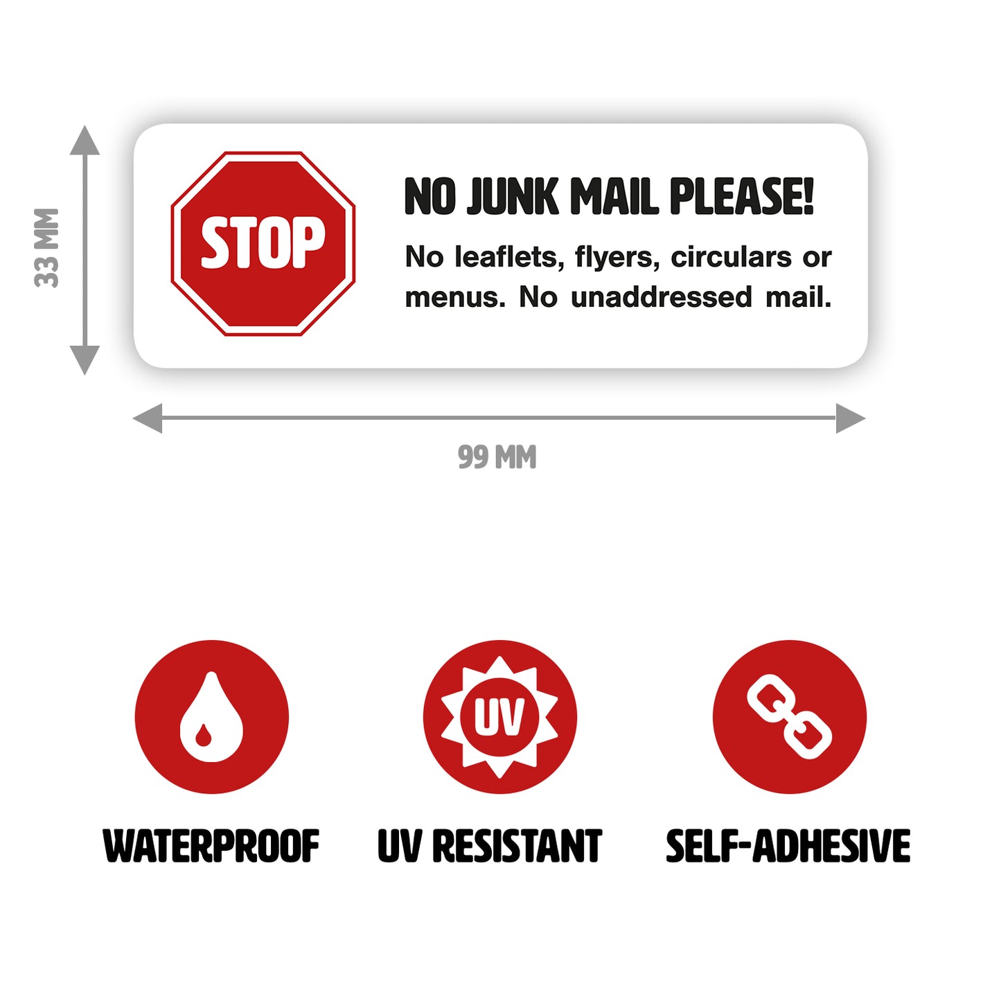 No Junk Mail Sign for Letterboxes - Medium - with Dimensions - Junk Mail Blocker by Gobrecht & Ulrich