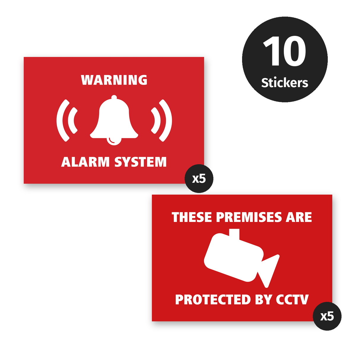 Alarm & CCTV Warning Stickers Bundle: 5 alarm system stickers and 5 CCTV stickers, 10 stickers in total