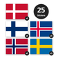 Nordic flag stickers bundle: 5 each of the Danish, Finnish, Icelandic, Norwegian and Swedish flags, 25 stickers in total