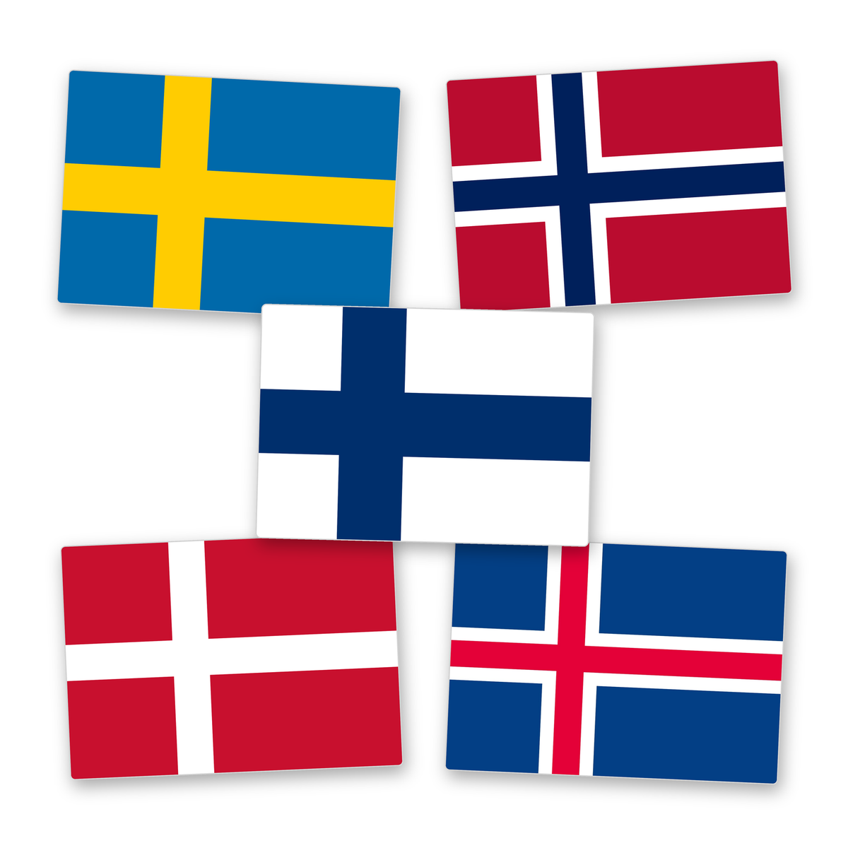 Swedish, Norwegian, Finnish, Danish and Icelandic flag stickers from the Nordic flag stickers bundle by Gobrecht & Ulrich