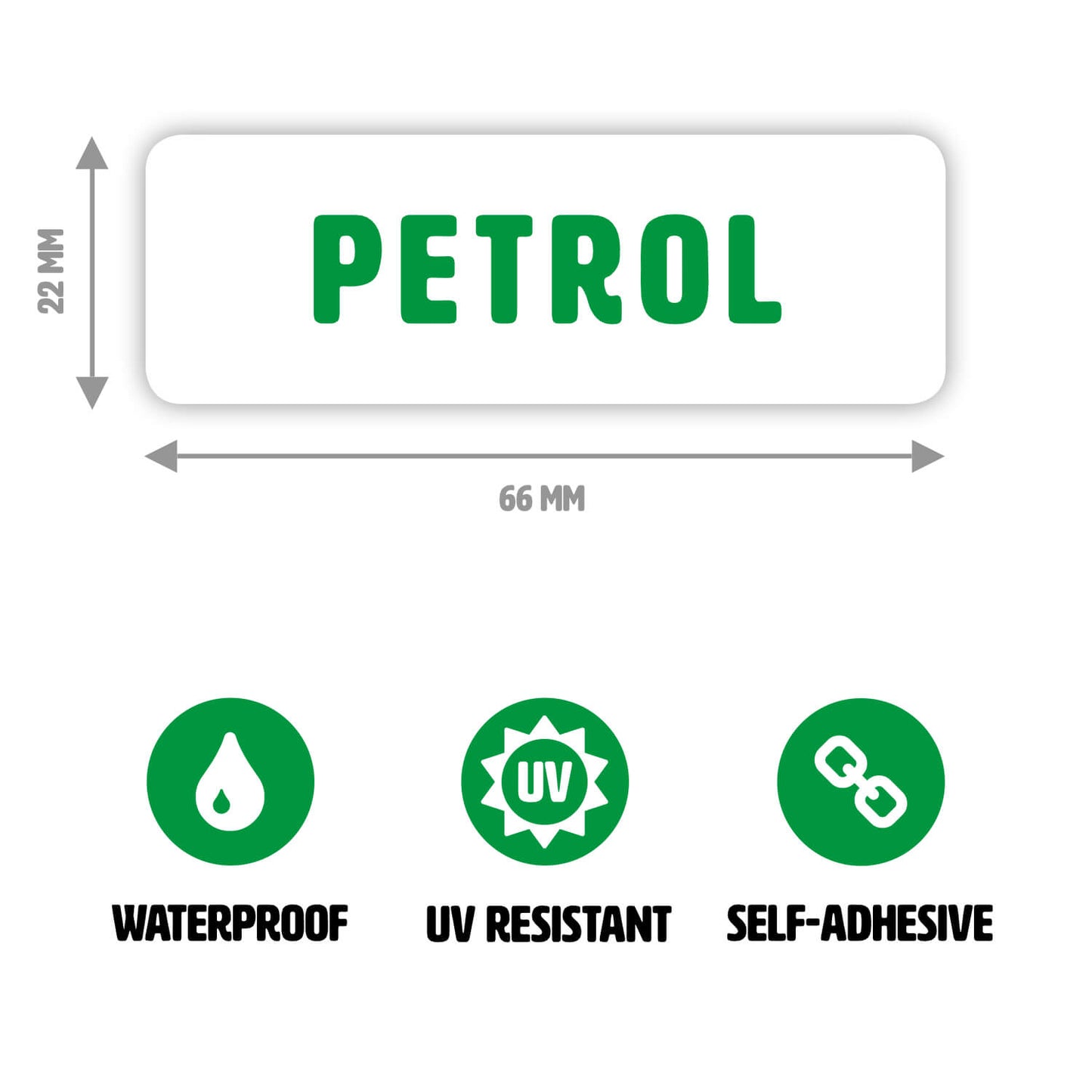Gobrecht & Ulrich Petrol Only Sticker White / Green with dimensions 66 x 22 mm
