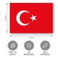 Turkish flag with dimensions and feature icons on a white background