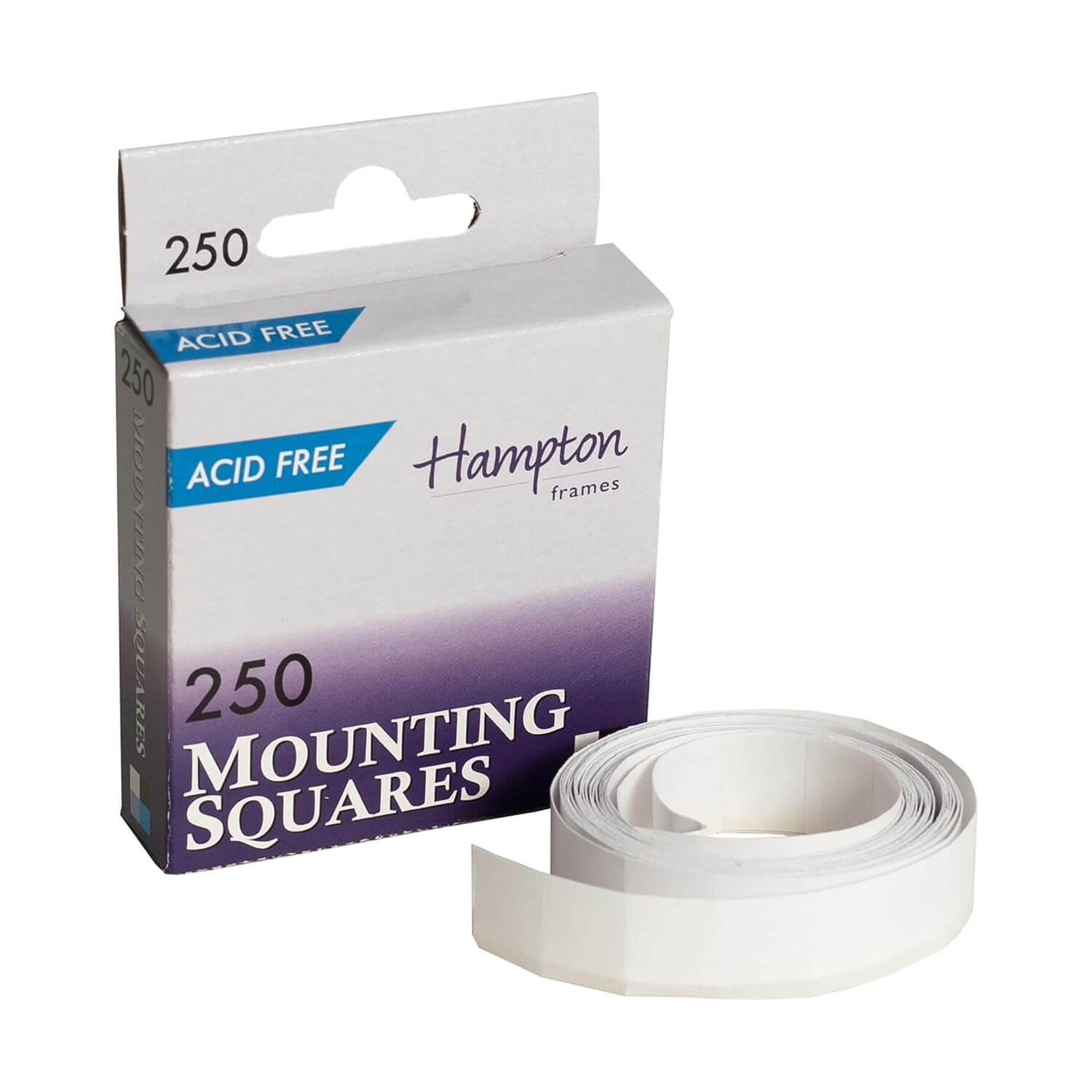 Box of 250 Hampton Frames photo mounting squares with a roll of white mounting squares