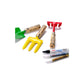Set of gardening tools and markers on a white background