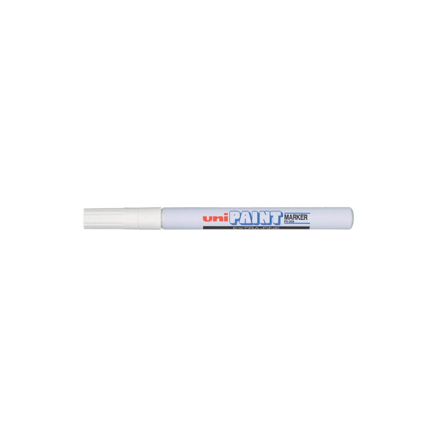 uni-ball PX203 Extra Fine White paint marker on a white background