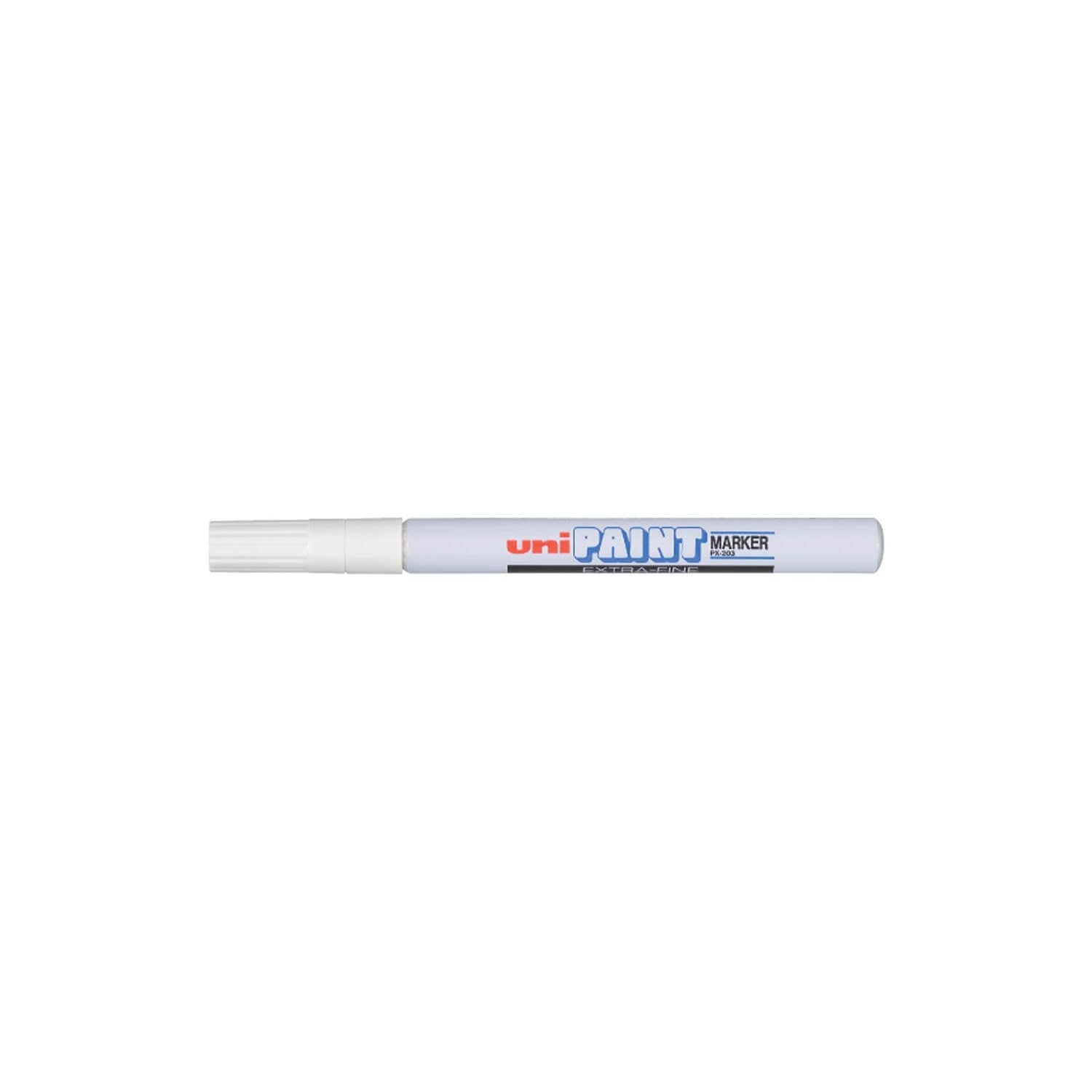 uni-ball PX203 Extra Fine White paint marker on a white background