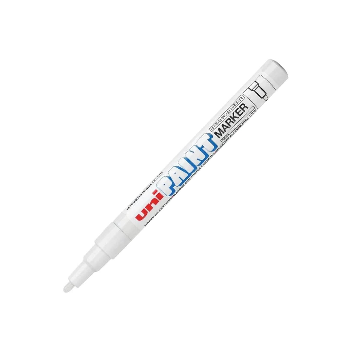 White uni-ball PX21 marker pen branding on a white background