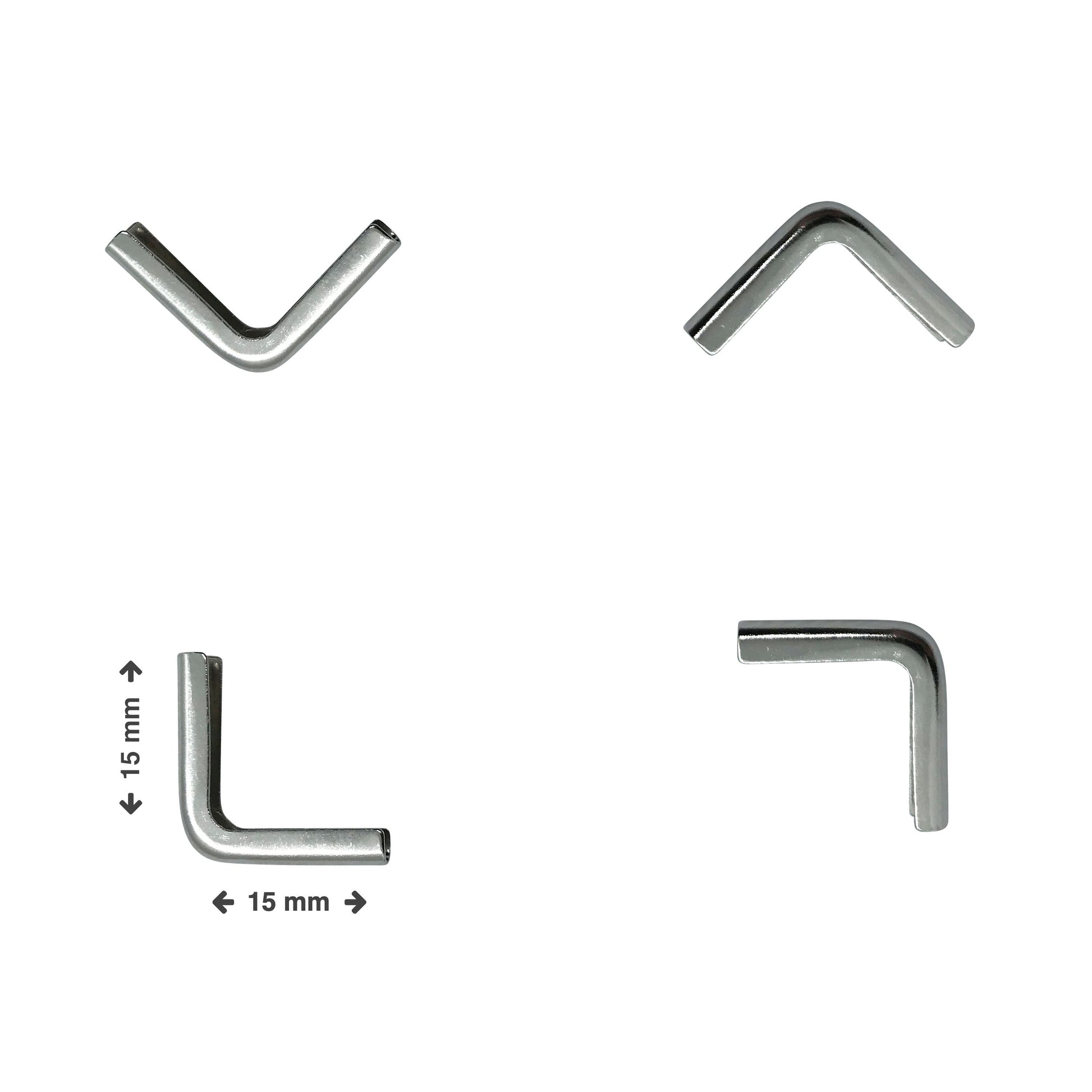 Silver Softcover Book Corners 15 x 15 x 2mm with measurements