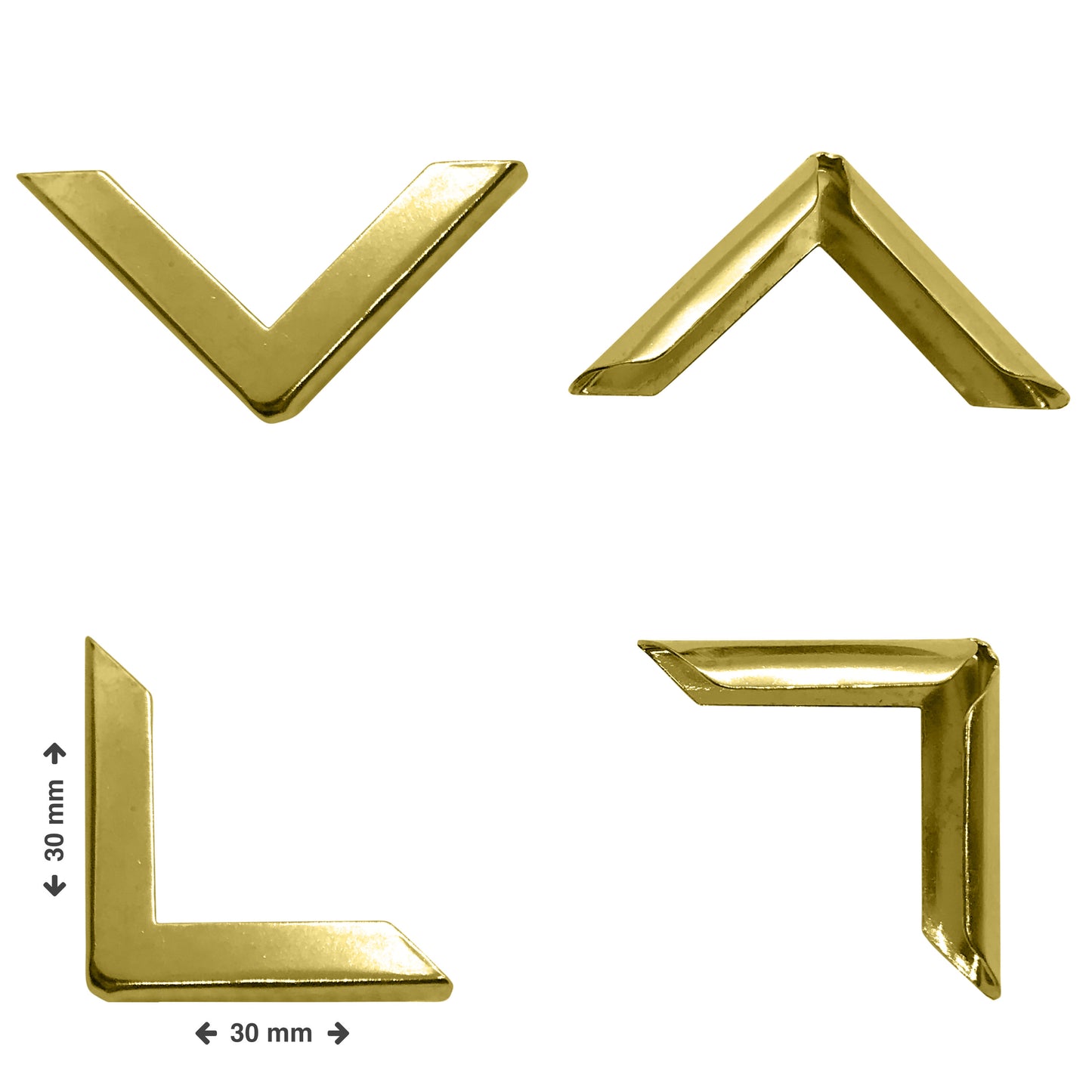 Gold Book Corner Protectors 30 x 30 x 4mm by Gobrecht & Ulrich with dimensions
