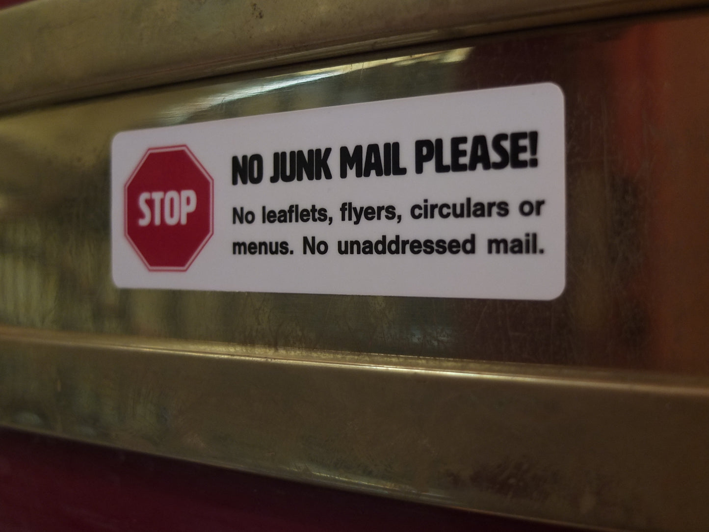 Medium No Junk Mail Sign on letterbox - Junk Mail Blocker by Gobrecht & Ulrich
