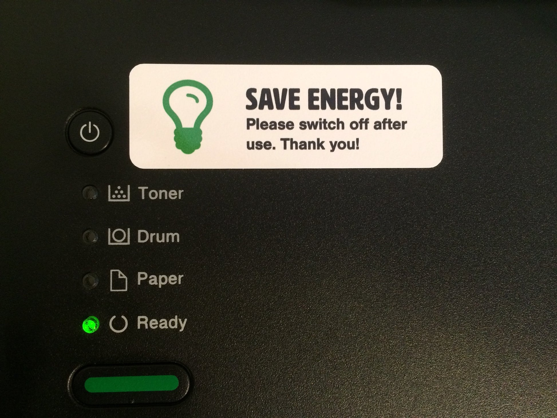 Gobrecht & Ulrich Save Energy Sticker on Printer Sample Photo