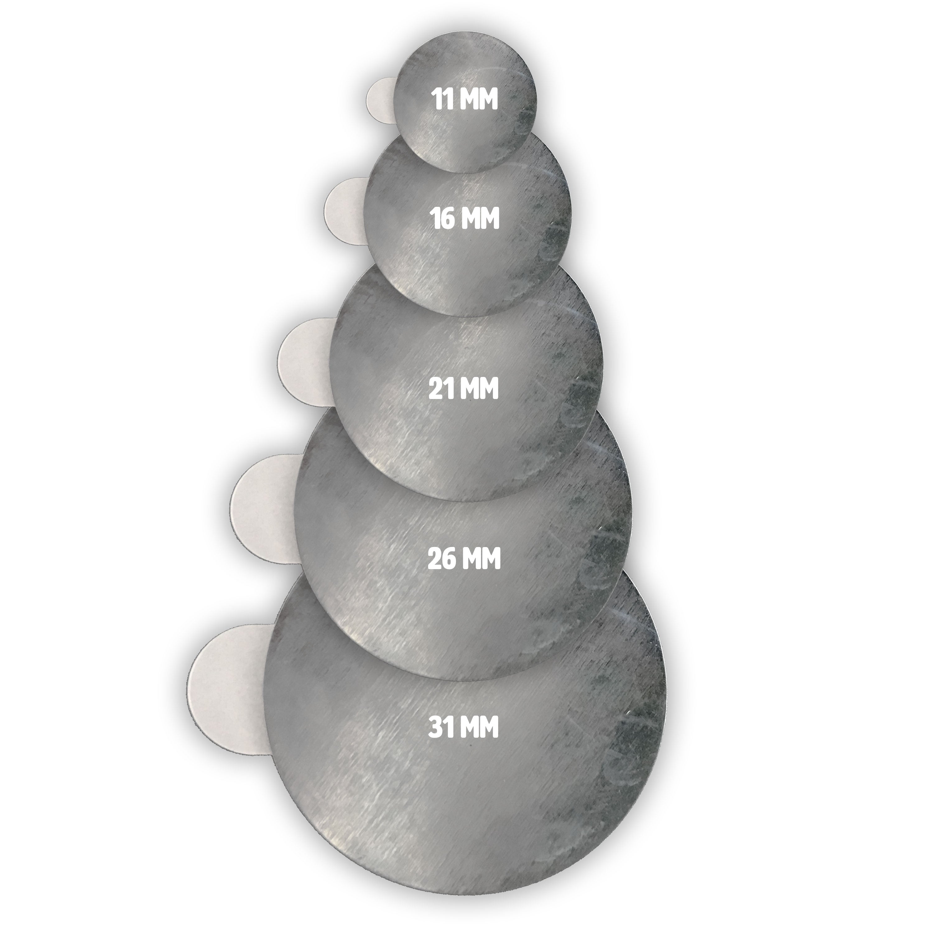 100 Self-adhesive Metal Discs for Magnets - Ø11 to 31mm, 0.3mm height ...